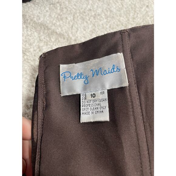 Pretty Maids Strapless Cocktail Dress Womens 10 Pleated Silky Mini Dress Brown - Picture 11 of 11